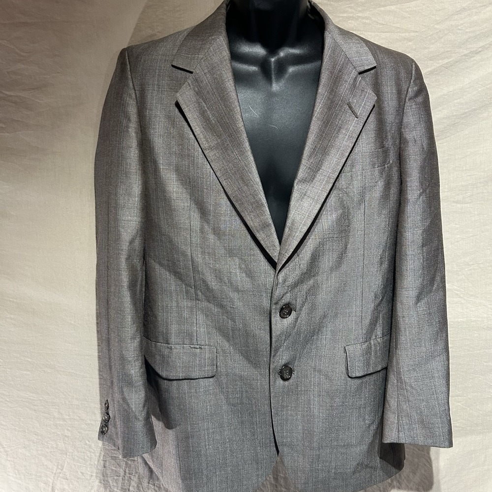 Vintage Hunter Haig Levy Bros Suit Jacket 42R Grey Striped Wool Blazer USA